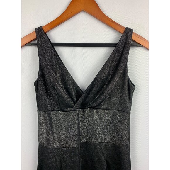 Patricia Field Black Shimmer Dress Size 4 V-Neck Sleeveless Back Zip Polyester B - Picture 2 of 6